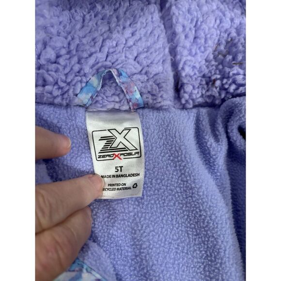ZerOxPOSUr Toddler, Girls Purple Flower, Print Watermark, Winter Zip Coat W Hood - Picture 7 of 10